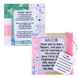 Qiuruoo 2 Pieces Prayer Quilt with Cross Inside, Square Mini Pocket Prayer Quilt, Suitable for Encouraging Gifts for Friends, Family, Coworkers and Christians