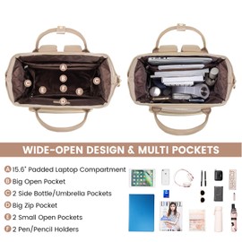 LOVEVOOK Leather Laptop Backpack for Women 15.6 inch,Travel Backpack Purse Nurse Teacher Backpack Computer Laptop Bag,Professional College Business Work Bags Carry On Backpack with USB Port,Sandy