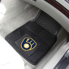 FANMATS 8842 Milwaukee Brewers 2-Piece Heavy Duty Vinyl Car Mat Set, Front Row Floor Mats, All Weather Protection, Universal Fit, Deep Resevoir Design
