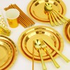 200 PCS Gold Disposable Party Supplies, Disposable Party Tableware Set