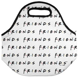 Popfunk Friends Logo Repeat Pattern Soft Neoprene Lunch Bag, Lightweight, Insulated, Reusable for School, Work, Office - White - OS