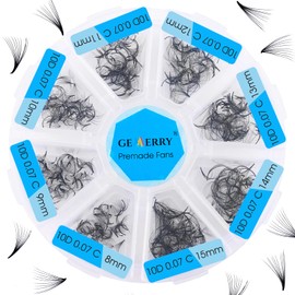Gemerry Pre-Fanned Volume Eyelashes, Ready-to-Use Fan Eyelash Extension, 10D, 8-15 mm, Mix C Cure, 500 Pieces, Premade Fan Eyelash Extension