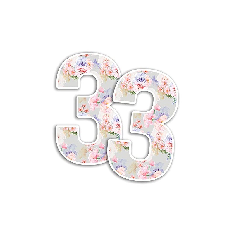 2 x 15cm Tall Vintage Floral Number Vinyl Stickers -