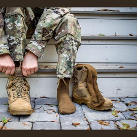 LEGEND Compression Tactical Socks | Cold Weather Boot Socks | Merino Wool Mid-Calf Military Socks for Men and Women | Made in the USA | Coyote Brown | Small