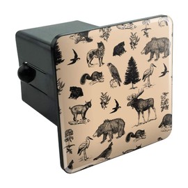 GRAPHICS & MORE Forest Animals Pattern Moose Bear Wolf Raccoon Birds Tow Trailer Hitch Cover Plug Insert