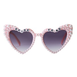Long Keeper Retro Heart Sunglasses Bride to Be Women's Sunglasses with Pearls Party Bachelorette Heart Shape Glasses Vintage Heart Glasses UV400 Protection, Pink Frame - Grey Gradient Lens