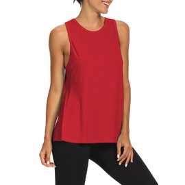 Bestisun Open Back Workout Tops Yoga Athletic Yoga Fitness Gym Clothes Activewear for Women Red XL