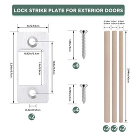 2 Pk Upgrade Large Hole Deadbolt Restorer Strike Plates, Stainless Steel Round Corner Latch Strike Plate with Wood Dowel Strips,Universal Backplate for Home Door Easy Repair Misalignment（Silver）