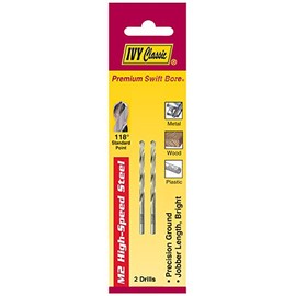 IVY Classic 01108 1/8-Inch M2 High Speed Steel Drill Bit, 118-Degree Point, 2/Card