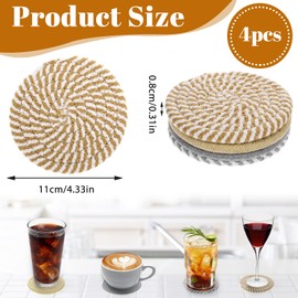 4 Pcs Large Coasters for Drinks 4.3'' Boho Woven Coasters Trivets for Hot Dishes Hot Pads for Countertops Cotton Neutral Handmade Coaster for Table Protection, Home Decor Table Office Desk Coffee Cups
