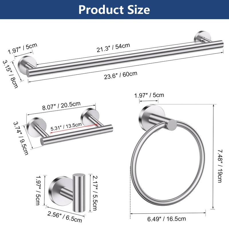 TQKAG Brushed Nickel 5 Piece Bathroom Hardware Accessories Set 23.6"