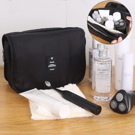 Hanging Travel Toiletry Bag, Veyarien Folding Waterproof Makeup Cosmetic Toiletries Bags Organizer for Women Ladies Girls (Black)