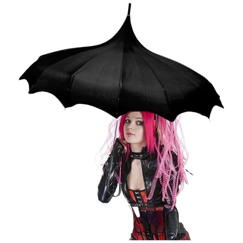 Gothic Rebel Striped Dark Wing Pagoda Umbrella - Ideal for