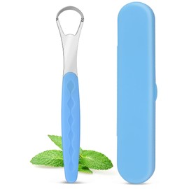 Milifox Tongue Scraper for Adults, Stainless Steel Tongue Scraper Cleaner with Case, Metal Scrapers for Kids, Travel, Home, Reduce Bad Breath and Breathe Fresh (Light Blue)