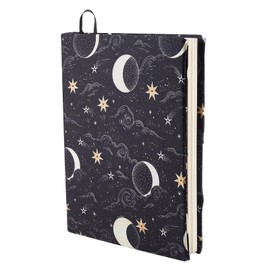 NICENEEDED Stretchable Book Cover, Black Moon Star Book Sleeve, Stretchy Book Protector Elastic Book Wraps Washable Protective Book Case Suitable Fit Most Hardcover