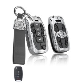 for Kia Key fob Cover,Heavy Car Key Case Protector Compatible with Kia Optima Rio Sedona Soul Sportage Sorento Carens 4 Buttons Smart FILP Key (Silver)