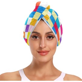 Toallas de microfibra a cuadros con botones antifrizz para el cabello para mujer, toalla de microfibra para cabello, paquete de 2 unidades