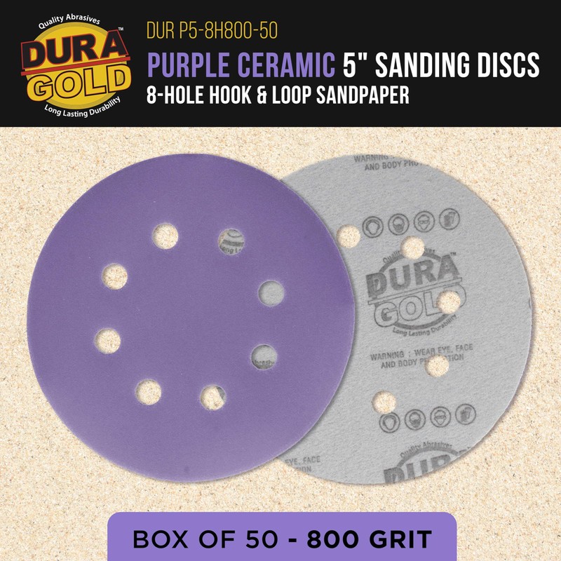Dura-Gold Premium 800 Grit 5" Purple Film Ceramic Sanding Discs,