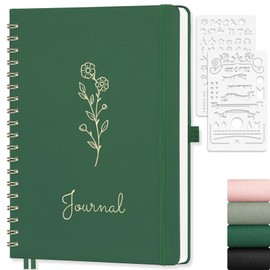 EMSHOI Dotted Journal Spiral Notebook - B5 Large Hardcover Leather, 140 Pages, 100 GSM Dot Grid Notebook for Women Men Work Writing, Bullet Journaling, Drawing, 7.48" x 10.15", Dark Green