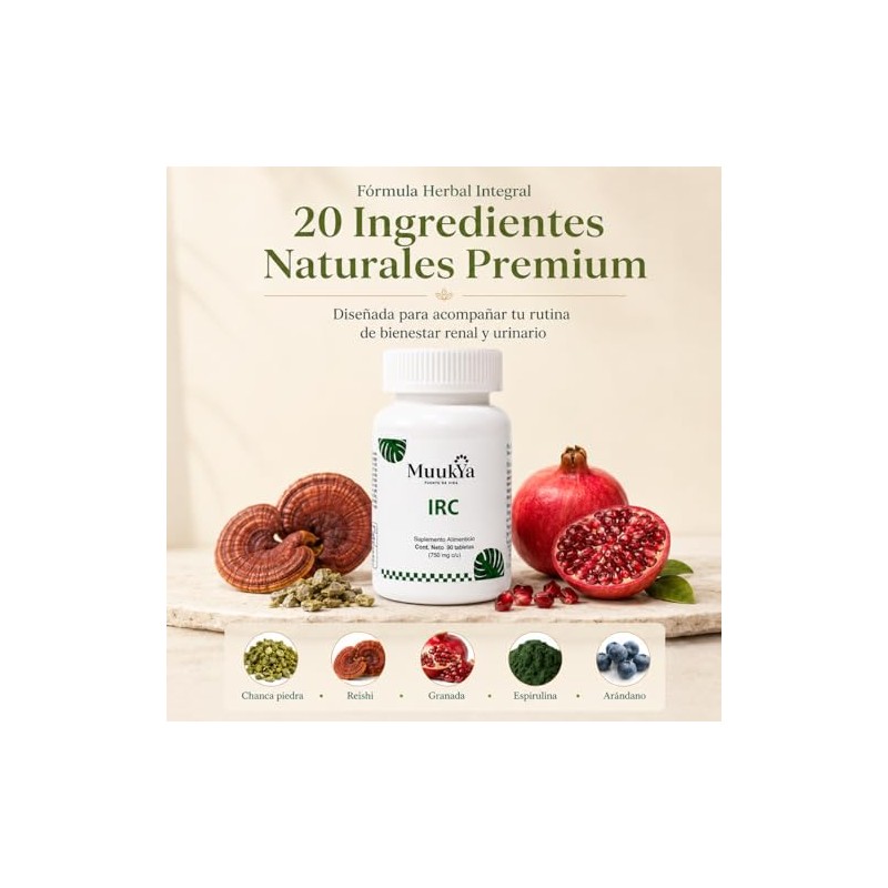 MUUKYA IRC Suplemento Natural Renal con Chanca Piedra y Reishi,