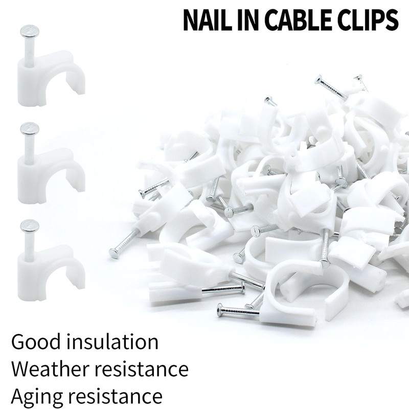Bonsicoky Half Clamp J-Hook with Nail Cable Tacks, 8mm, White