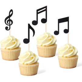 36pcs Musical Notes Cupcake Toppers，Black Glitter Note Cupcake Picks For Rock Music Concerts, Themed Parties, And Birthdays Party Decorations