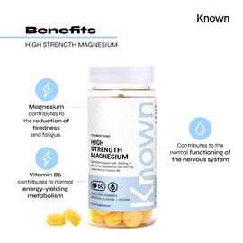 Known - 300mg High Strength Magnesium Gummies - 60 x Two-a-Day Tropical Flavoured Gummies with 300mg of Elemental Magnesium and Vitamin B6 - Halal Food Supplement - 1 Month Supply