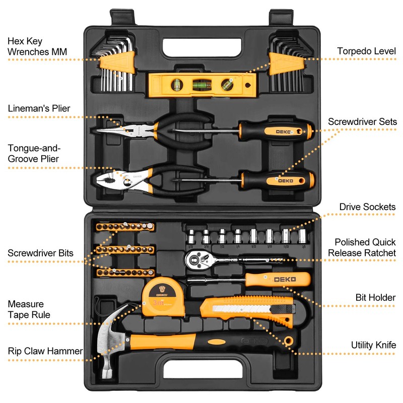 DEKOPRO 65 Pieces Tool Set General Household Hand Tool Kit