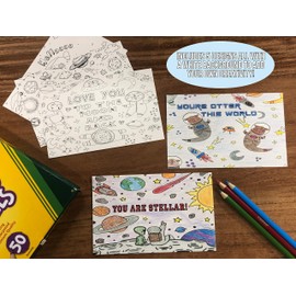 25 Colorable Postcards for Kids or Teachers- Bulk Assortment Value Pack – Variety of Blank 4x6 cards to say Miss You, Thinking of you, Hello to Family, Friends, Teachers, and Students. (Space)