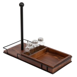ExoLiry Rustic Brown Wooden Kitchen Countertop Paper Towel Roll Holder Spice Jar Rack Shakers Vintage Brass Metal Design Napkin Dispenser Dining Table Caddy Organizer Condiments Home Outdoor Picnic