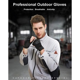 SUJAYU Outdoor Fingerless Gloves for Men - Hiking, Biking, Motorcycle Gloves (Tan, X-Large)