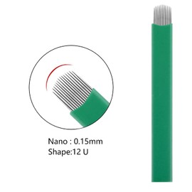 Microblading Needles Nano 0.15mm-Thinnest Blade On The Market, Permanent Makeup Manual Eyebrow Tattoo Needlewith Expiration Date and Lot Number (Green 12U.15mm)