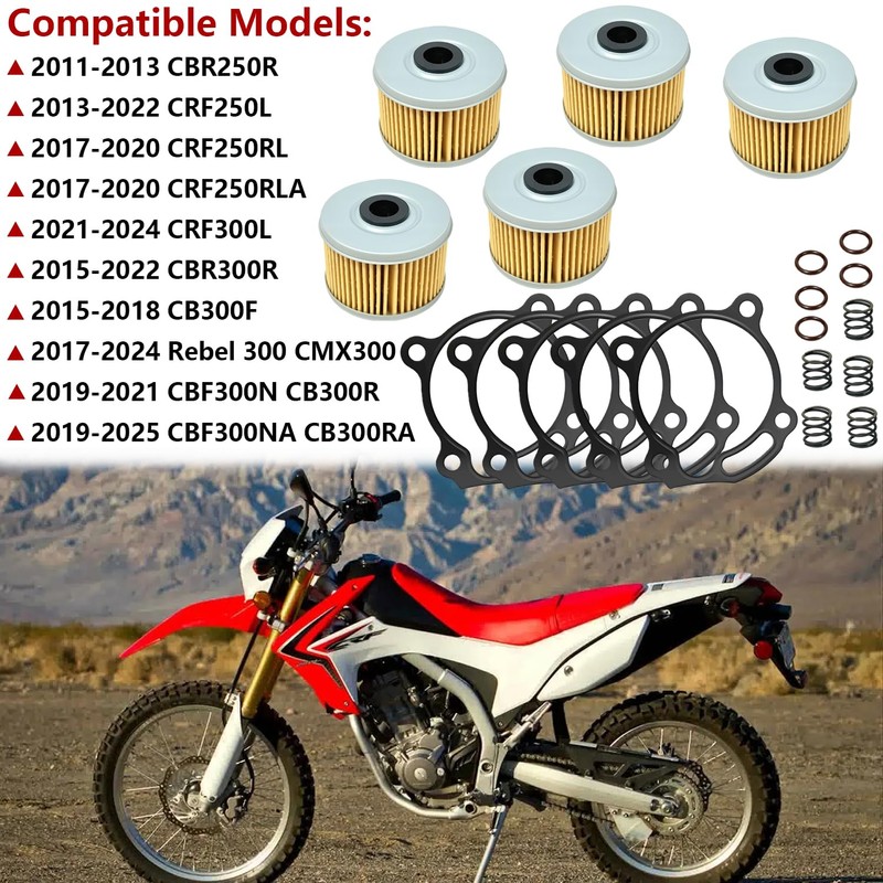5 Pack Oil Filter & Gasket Kit for CBR 250R