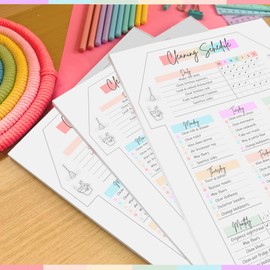 Weekly Cleaning Planner Notepad - Daily, Weekly & Monthly Cleaning Schedule and Checklist Desk Pad, Household Chores Tracker | 50 Undated Tear Away Sheets | A4 Rainbow