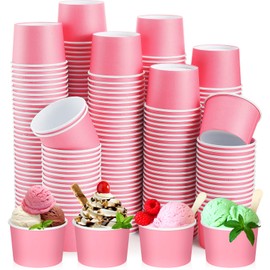 Nuenen 300 Pcs 8 oz Ice Cream Cups Disposable Ice Cream Bowls Paper Cup Sundae Cups Bar Supplies for Snack Party Favors (Pink)