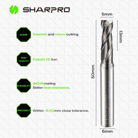 6mm Shank 5mm Cutting Dia. Carbide Square End Mill 2 Flute AlCrN Coated CNC Milling Bit, Faster chip Removal, Apply for Alloy Steel, Stainless Steel and Various Cast Iron.
