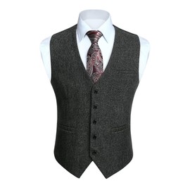 HISDERN Grey Waistcoat Men Formal Solid Color Waistcoats Classic Casual Wedding Business Party Cotton Suit Vest With Pockets XL