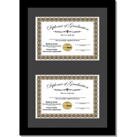 Creative Picture Frames 6X8-2-10X16Bk-B Black Double Diploma Frame With 2 Opening Black Matting | Holds 2-6X8-Inch Documents With Installed Wall Hanger
