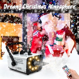 TCFUNDY Snow Machine with 9 LED Lights, 600W Snow Making Machine with 12 Color Lights Effect Snowflake Maker for Christmas Wedding Kids Party Stage with Remote Control