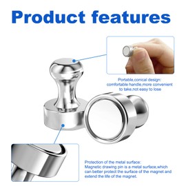 HRLORK Fridge Magnets 16 Pack 12 x 16 mm Neodymium Magnets Small Cone Magnets have Strong Magnetic with Box for Office White Board School Fridge Notice Board（Silver）