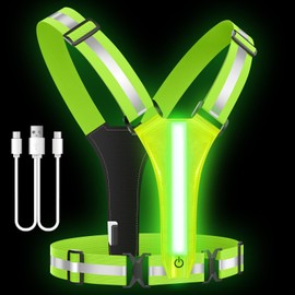 Mpijceu LED Reflective Vest Running Gear, High Visibility Reflective Running Gear, Rechargeable Light Up Running Vest for Night Running, Cycling, Walking, Adjustable Reflective Vest for Men and Women