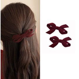 Small Christmas Bow Hair Clips for Women New Year Hair Accessories Clips Red Bow Barrettes for Girls Bowknot Hair Decorations Clip Xmas Bow Knot Hair Clip Set 2 Pack Festival Party Hair Bow Side Clip (Red, One size)
