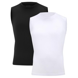 Moozava Youth Sleeveless Compression Shirt Boys Athletic Tank Tops Kids Basketball Football Undershirt Black White