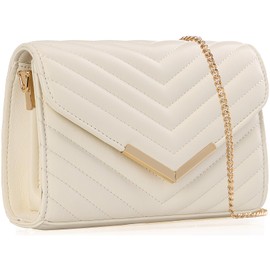 DEXMAY Women Clutch Purses Fashion Quilted Vegan Leather Envelope Evening Handbags Crossbody Bags with Chain Shoulder Strap Ivory