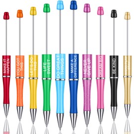 Yeaqee 50 Pcs Plastic Beadable Ballpoint Pens with Inspirational Quotes, Assorted Colors, Black Ink, 5.51 in Length