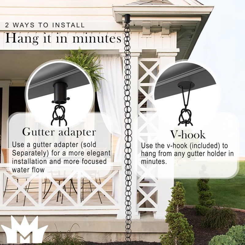 Monarch Rain Chains Aluminum Ring Rain Chain, 8.5 ft Black