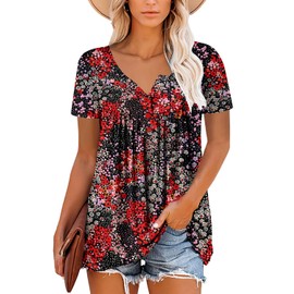 CHICZONE Ladies Tops Short Sleeve Henley Shirts Ruffle Casual Ladies V Neck Blouse Loose Fit
