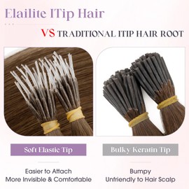 Elailite I Tip Hair Extensions Human Hair Elastic Itip Real Remy Hair Medium Brown 22 Inch 50G 50Strands Straight Pre Bonded Keratin Fusion Human Hair Extensions