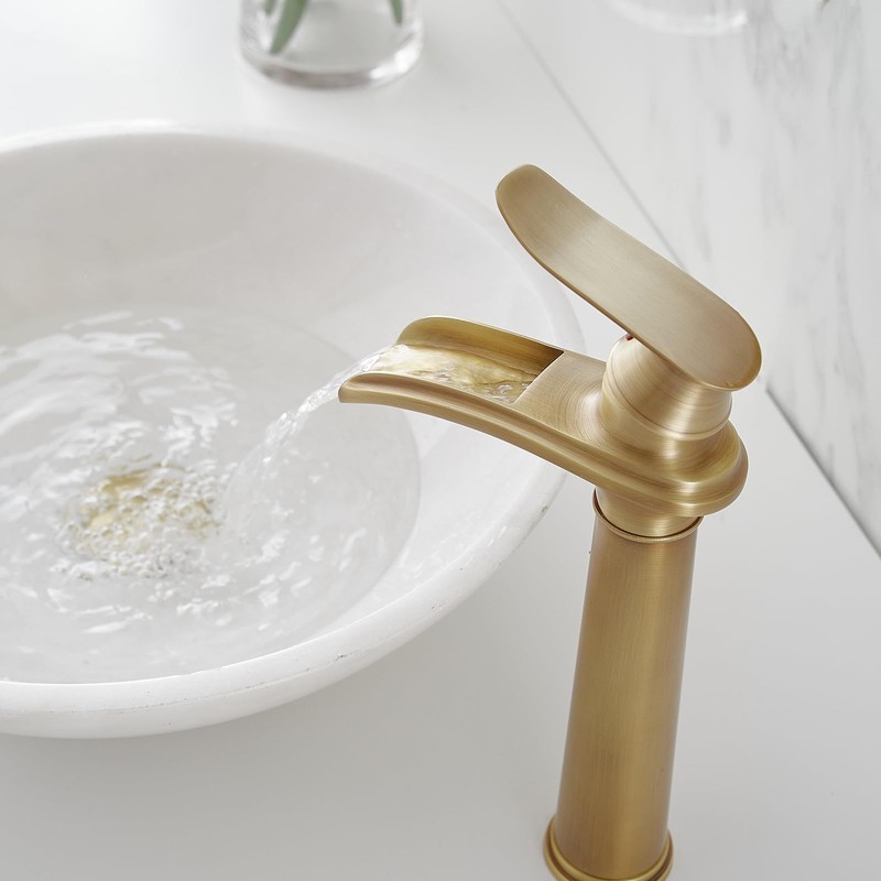 BWE Antique Brass Bathroom Vessel Sink Faucet Waterfall Spout Single