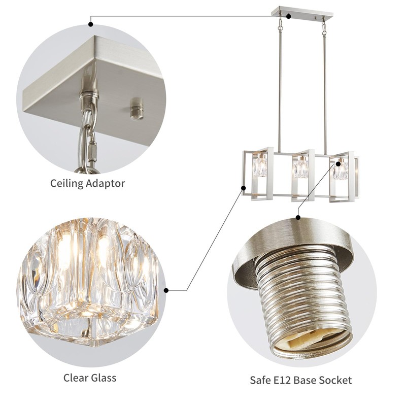 WUZUPS 3-Light Chandelier Glass Cube Shade Pendant Light Modern Lighting